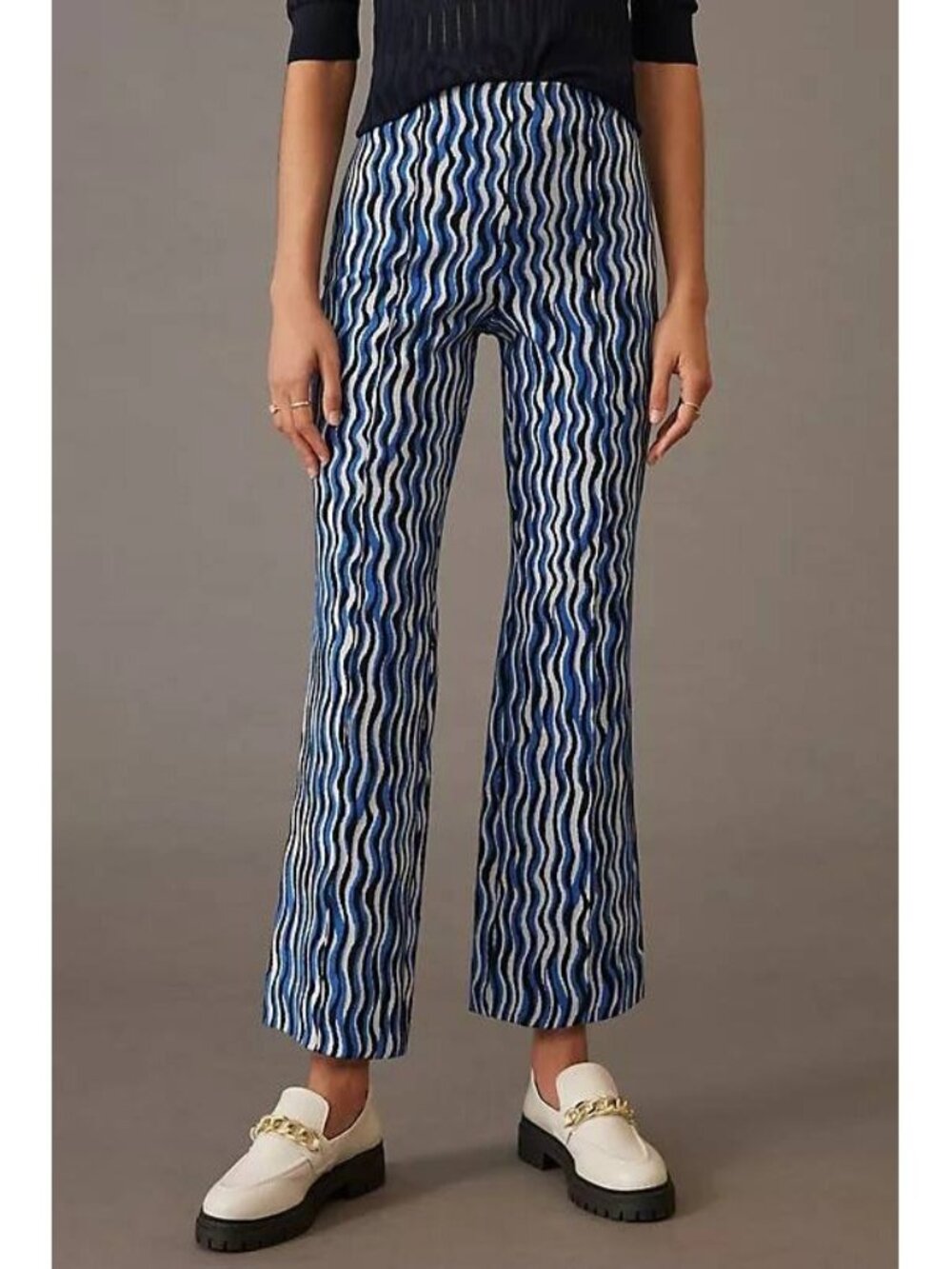 Anthropologie Maeve The Margot Pants S Blue Wavy Print Pull On Cropped Flare